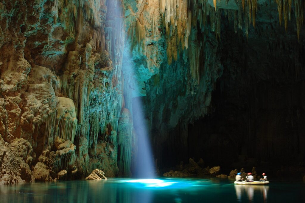 Underground waterfall at Abismo Anhumas, Bonito