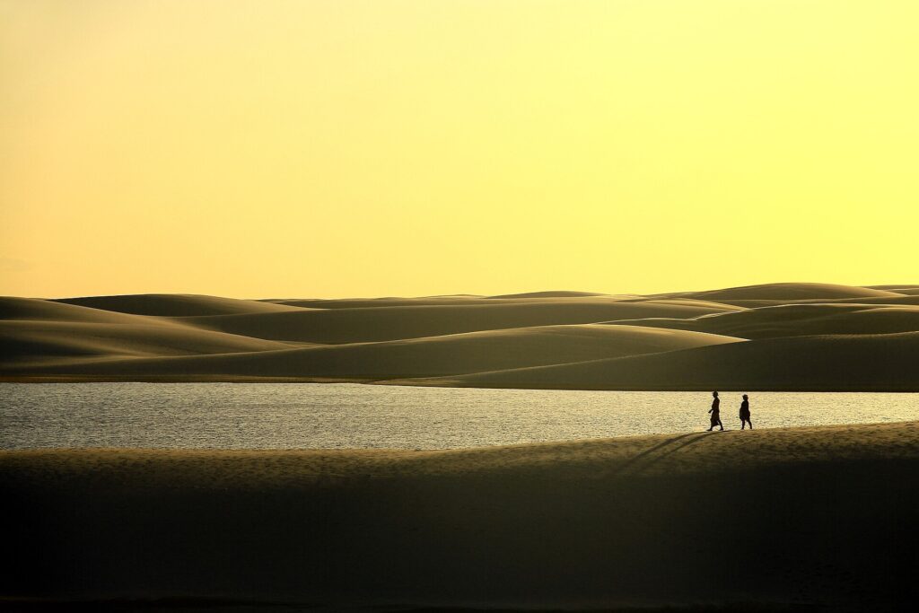 Walking at dusk on the Lençóis Maranhenses dunes