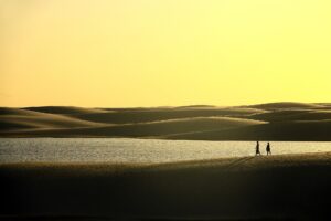 Walking at dusk on the Lençóis Maranhenses dunes